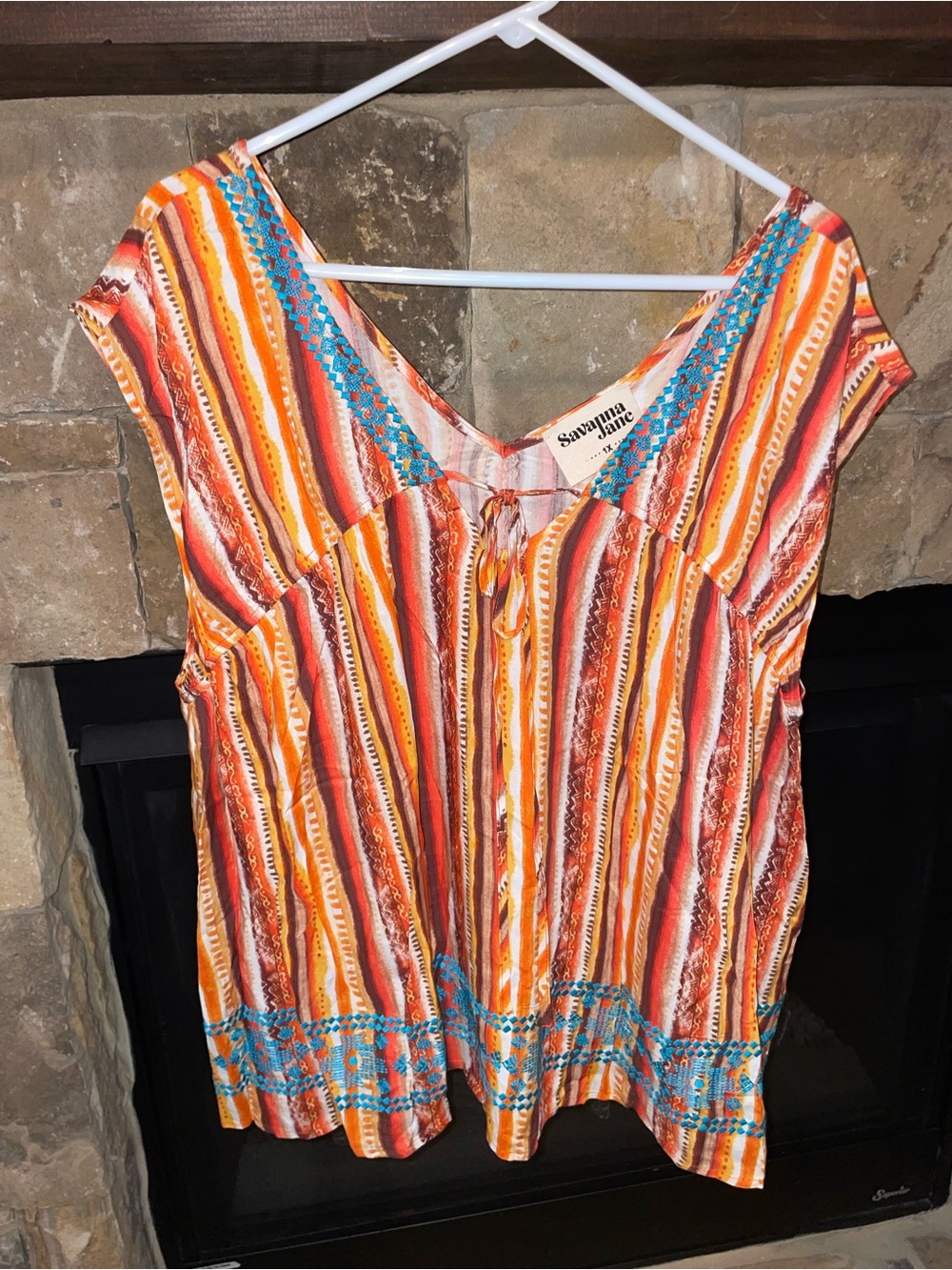 Savanna Jane Boho Striped V-Neck Blouse - Picture 2 of 8